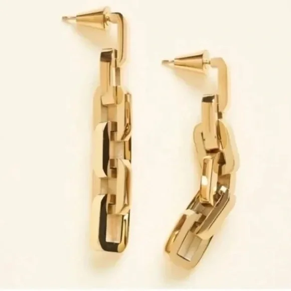 NEW Eddie Borgo Gold Supra Chain Link Post Earrings 2” Drop 12k Gold Vermeil - Picture 8 of 10